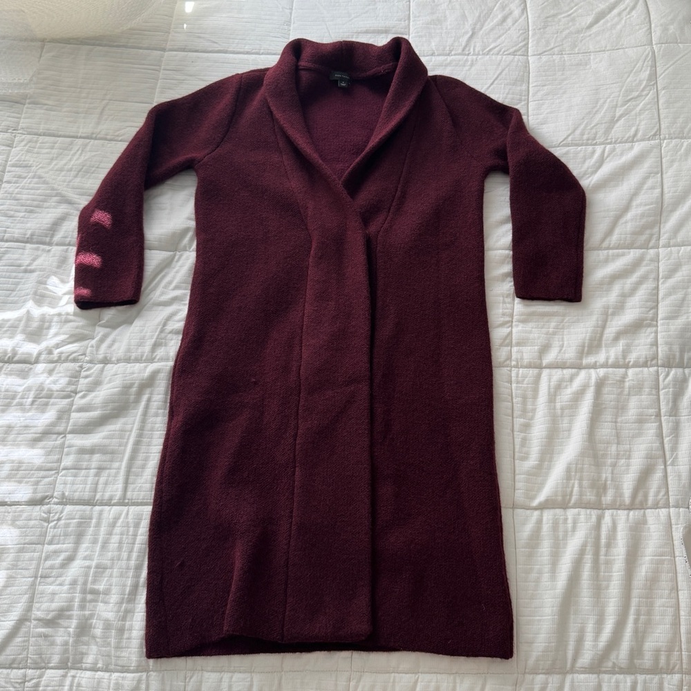 Ann Taylor burgundy long winter chic coat - Picture 2 of 8